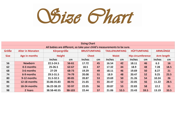Size chart by age, body height and ready-item measurements - AnnaKarinna