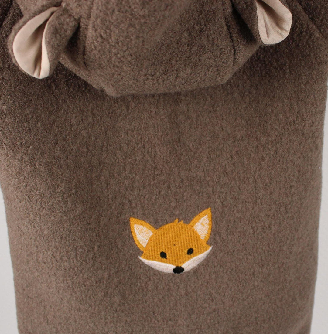 Embroidered fox on the back of the taupe Italian wool overall - AnnaKarinna