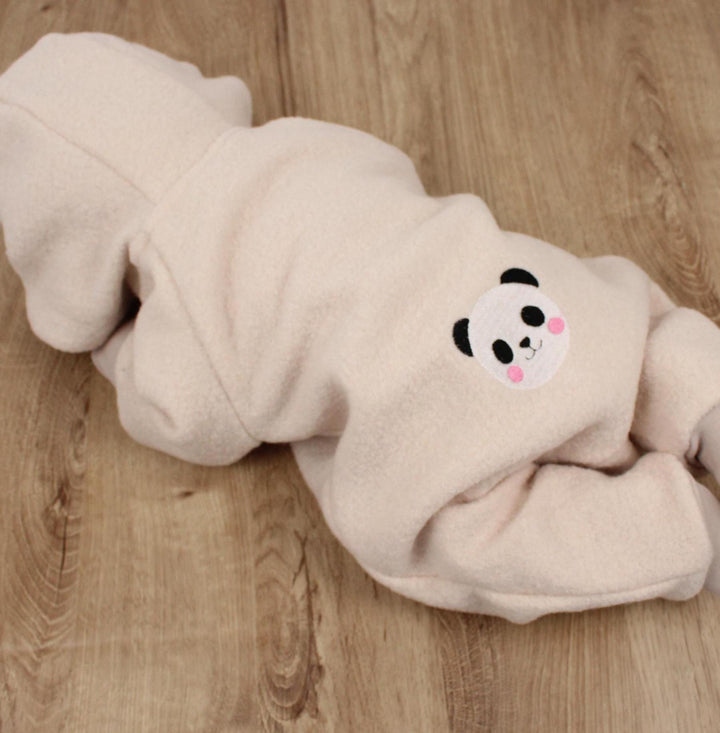 Embroidered panda on the back of the beige Italian wool overall - AnnaKarinna