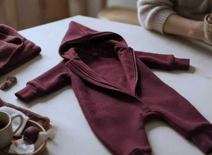 Bordeaux boiled wool overall flat lay - AnnaKarinna