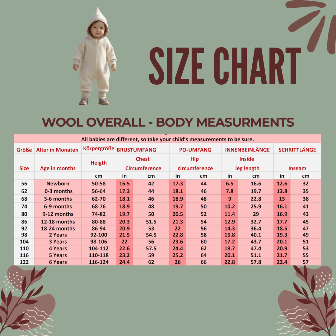 Size chart by age and body height - AnnaKarinna