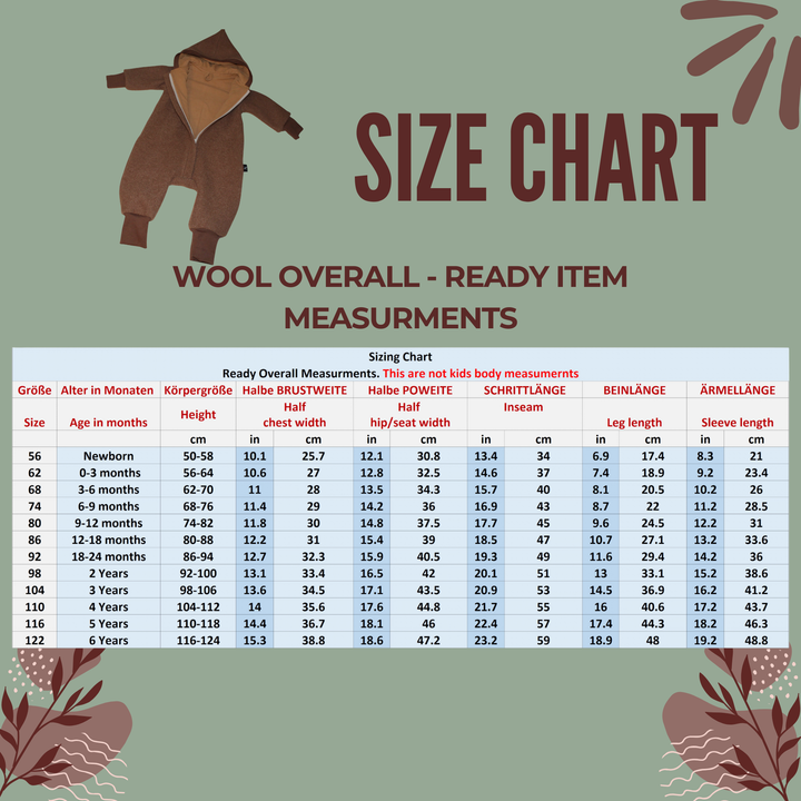 Ready-item measurements size chart - AnnaKarinna