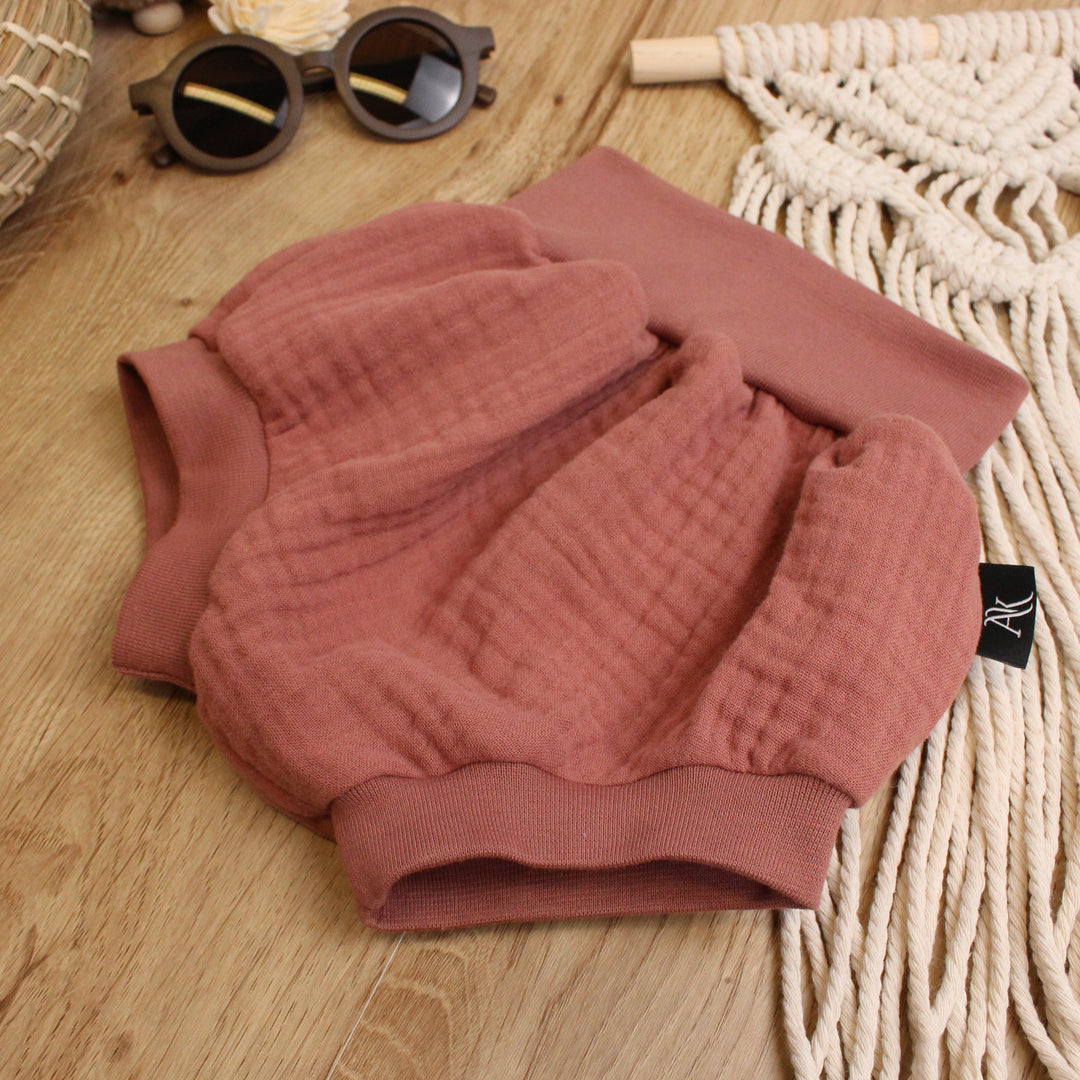 Muslin Pump shorts - Clay Pink 0 - 1 Year