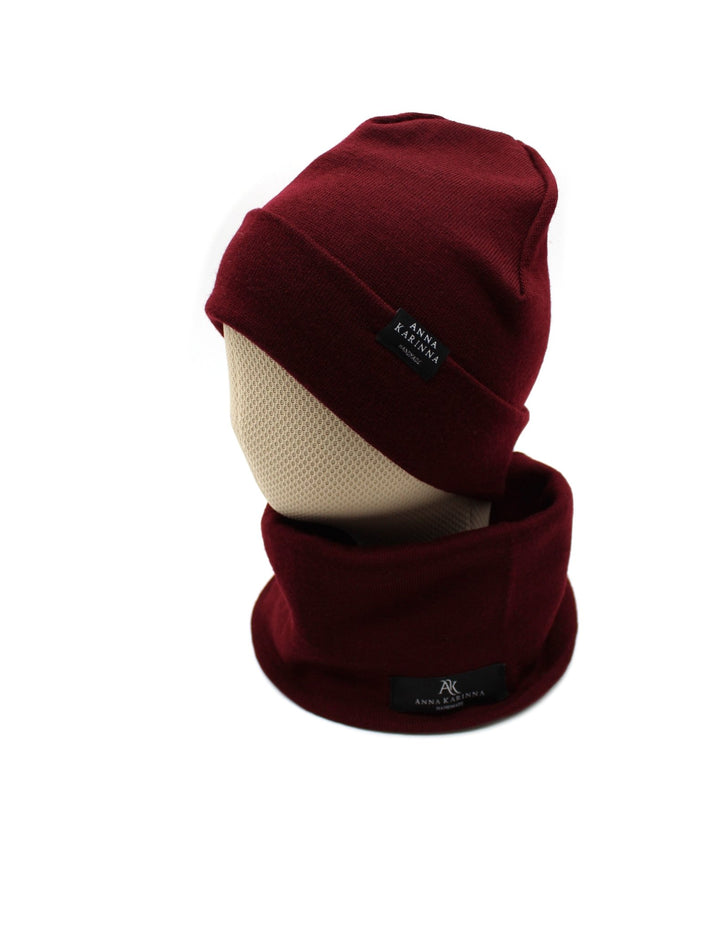 100% Merino Wool Loop Scarf and Beanie set - Bordeaux - AnnaKarinna