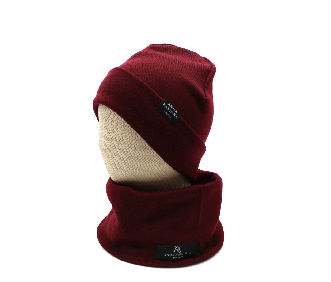 100% Merino Wool Loop Scarf and Beanie set - Bordeaux - AnnaKarinna