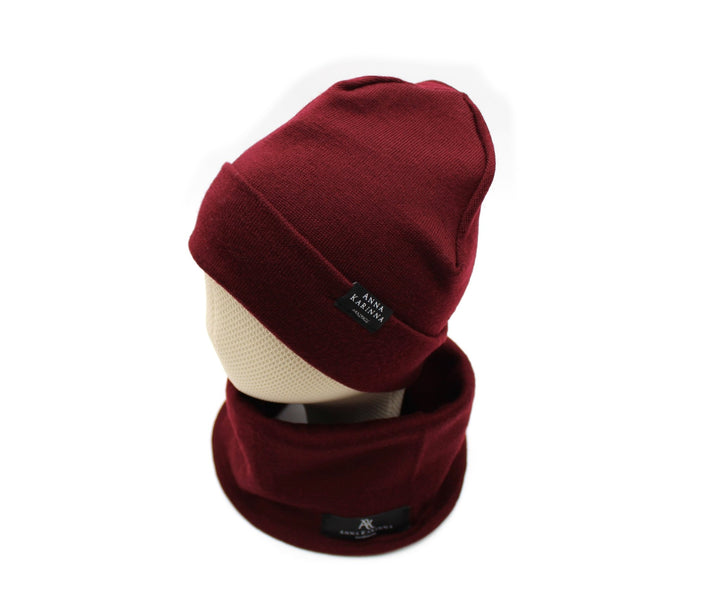 100% Merino Wool Loop Scarf and Beanie set - Bordeaux - AnnaKarinna