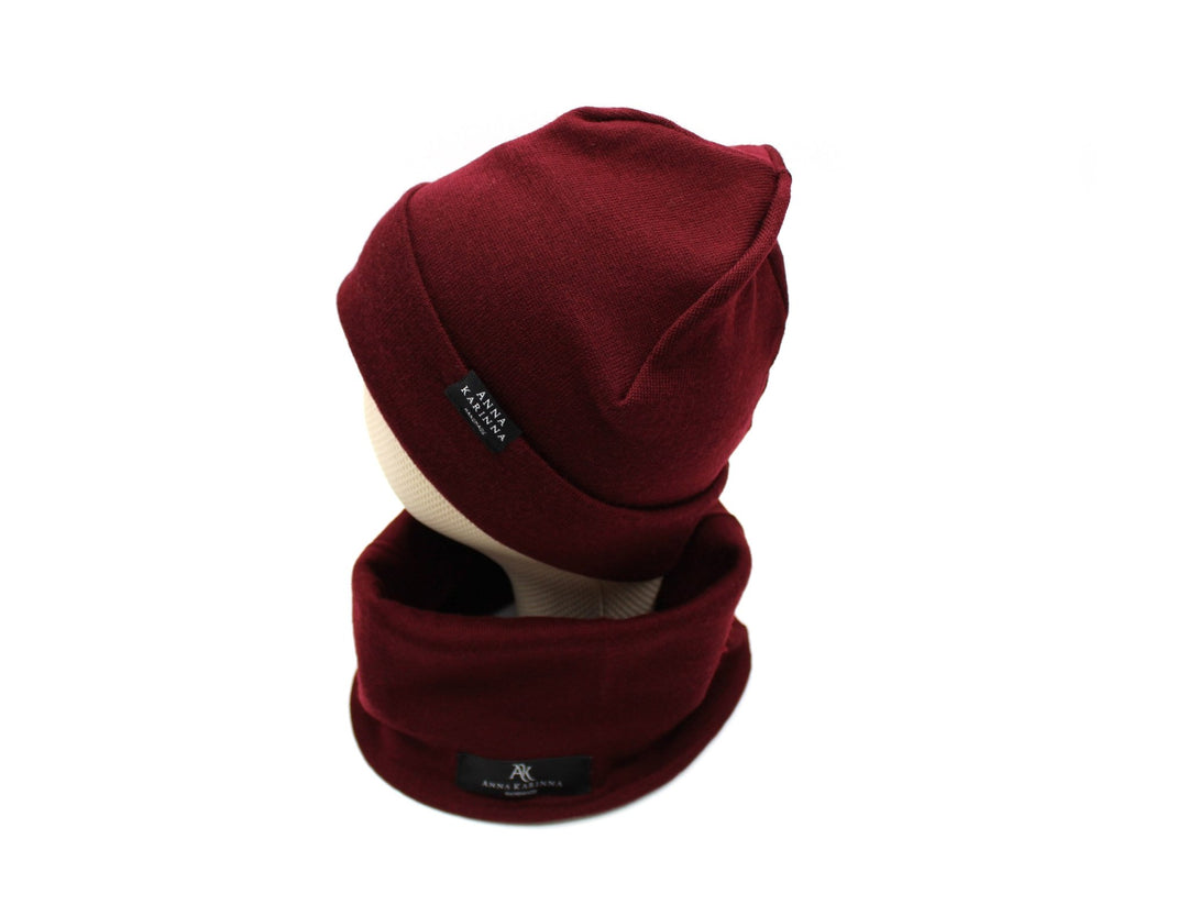 100% Merino Wool Loop Scarf and Beanie set - Bordeaux - AnnaKarinna