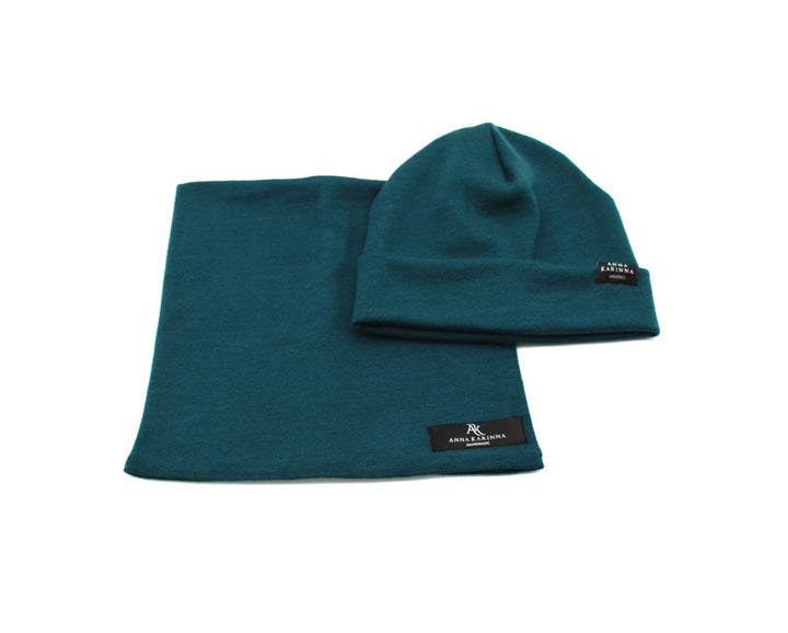 100% Merino Wool Loop Scarf and Beanie set - Green - AnnaKarinna