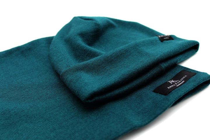 100% Merino Wool Loop Scarf and Beanie set - Green - AnnaKarinna