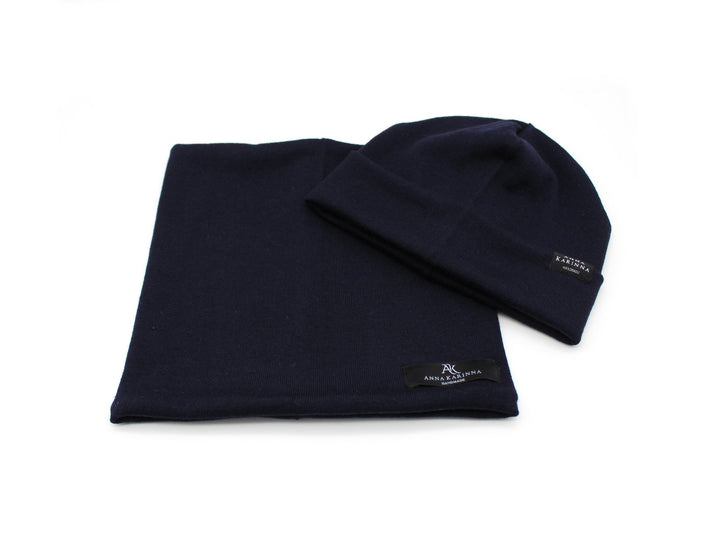 100% Merino Wool Loop Scarf and Beanie set - Navy Blue - AnnaKarinna