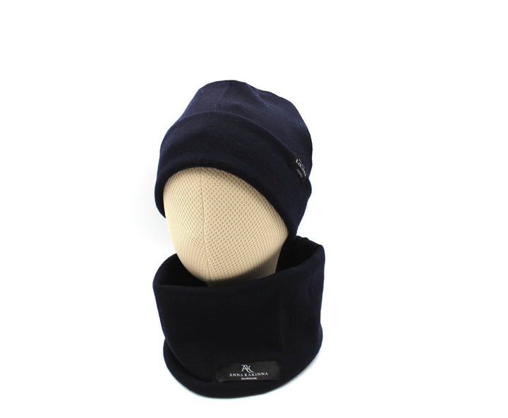 100% Merino Wool Loop Scarf and Beanie set - Navy Blue - AnnaKarinna