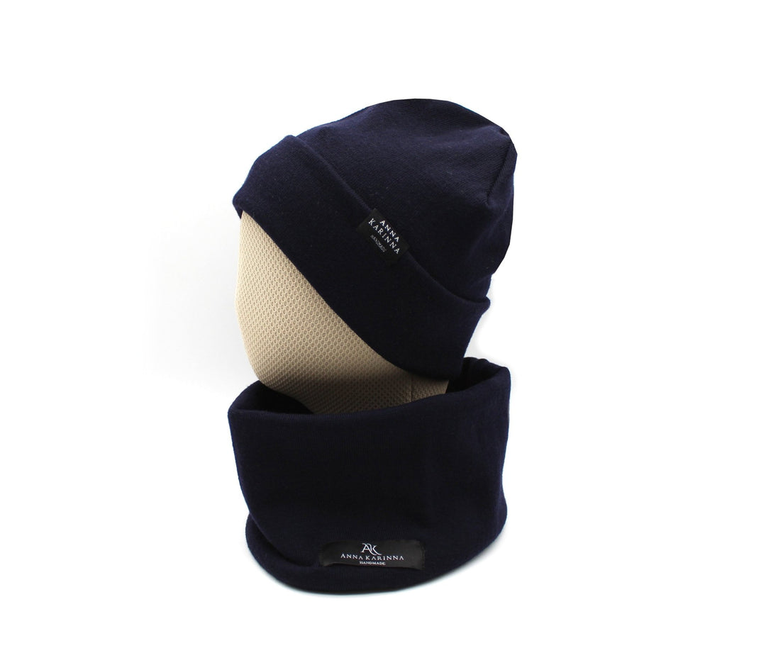 100% Merino Wool Loop Scarf and Beanie set - Navy Blue - AnnaKarinna