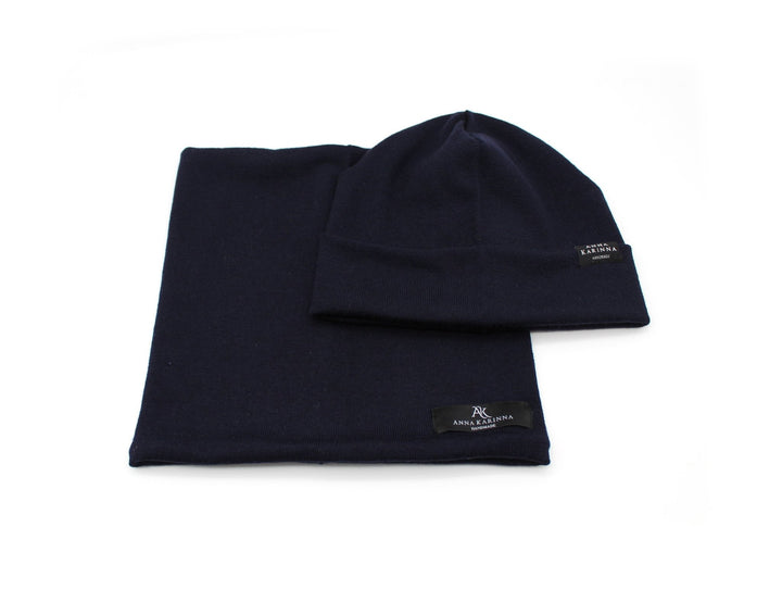 100% Merino Wool Loop Scarf and Beanie set - Navy Blue - AnnaKarinna