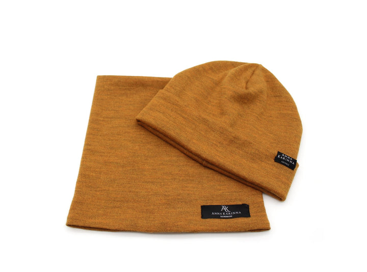 100% Merino Wool Loop Scarf and Beanie set - Ocher - AnnaKarinna