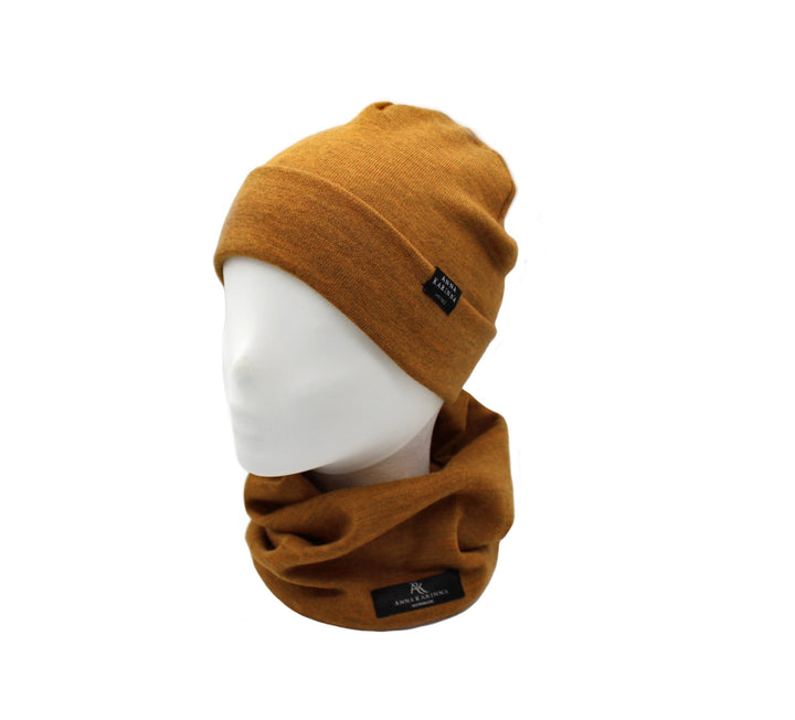 100% Merino Wool Loop Scarf and Beanie set - Ocher - AnnaKarinna