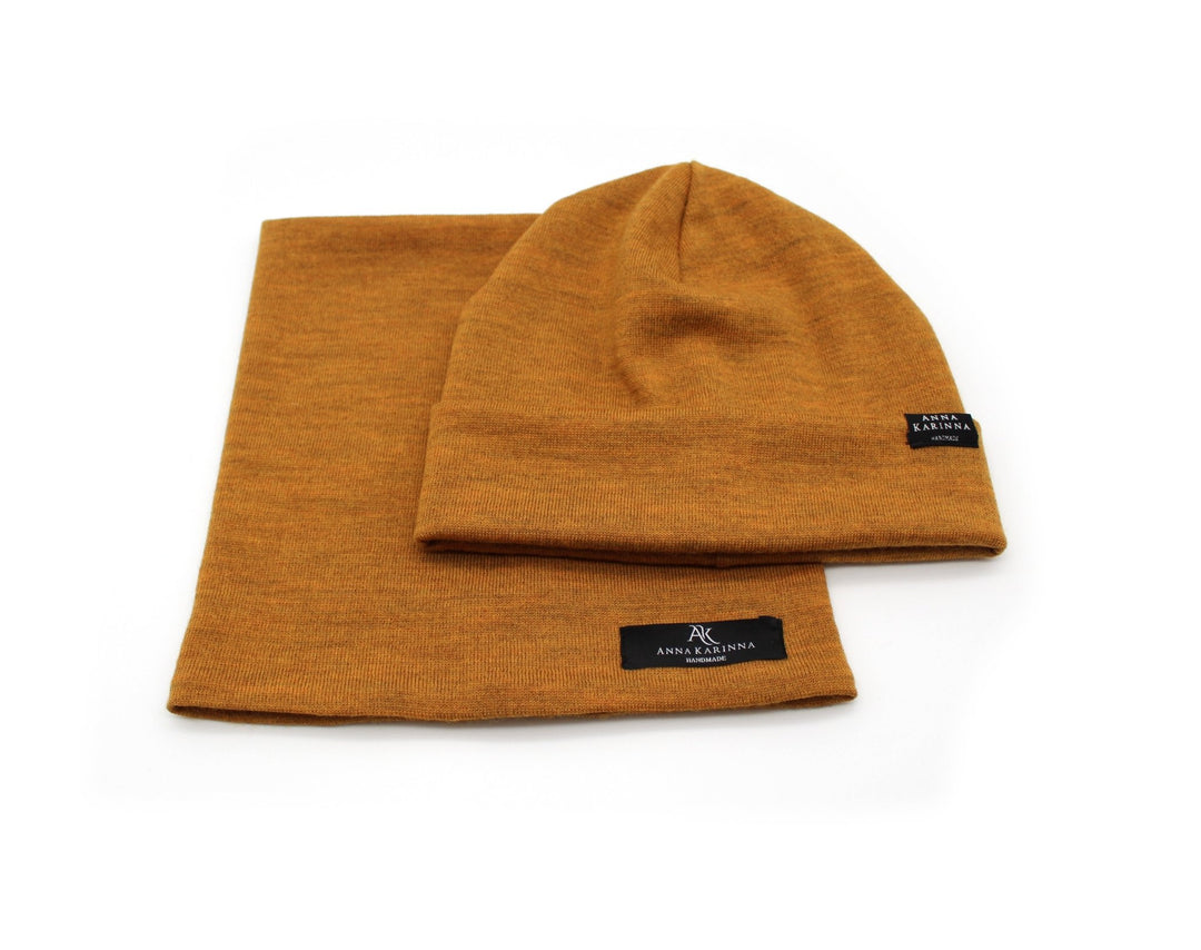 100% Merino Wool Loop Scarf and Beanie set - Ocher - AnnaKarinna