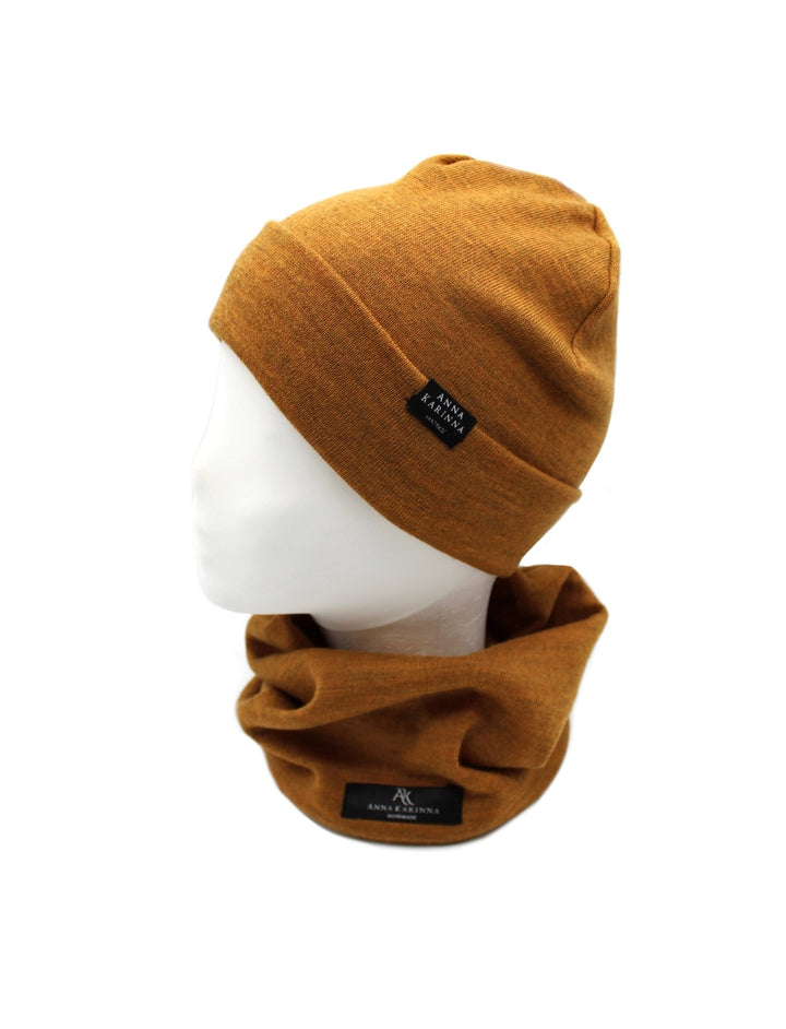 100% Merino Wool Loop Scarf and Beanie set - Ocher - AnnaKarinna