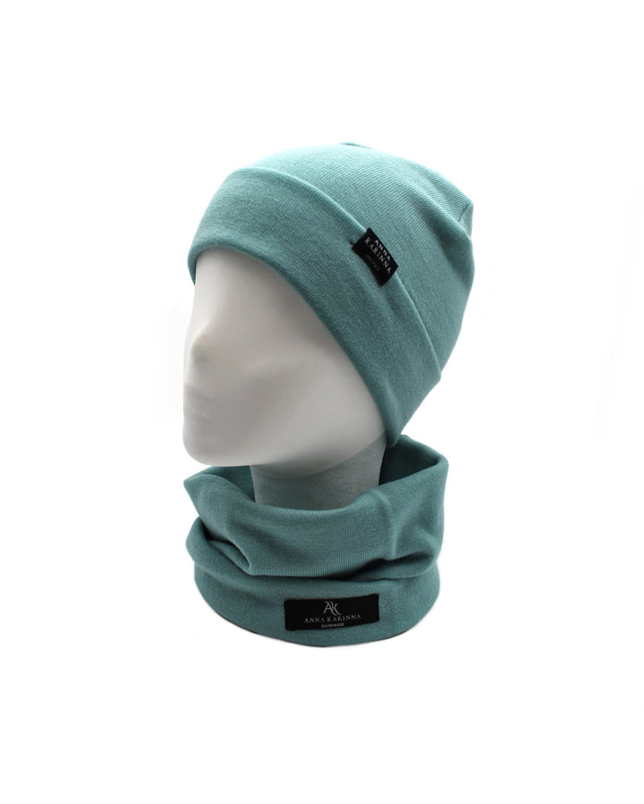 100% Merino Wool Loop Scarf and Beanie set - Sea Green - AnnaKarinna