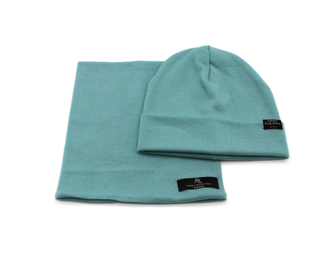 100% Merino Wool Loop Scarf and Beanie set - Sea Green - AnnaKarinna