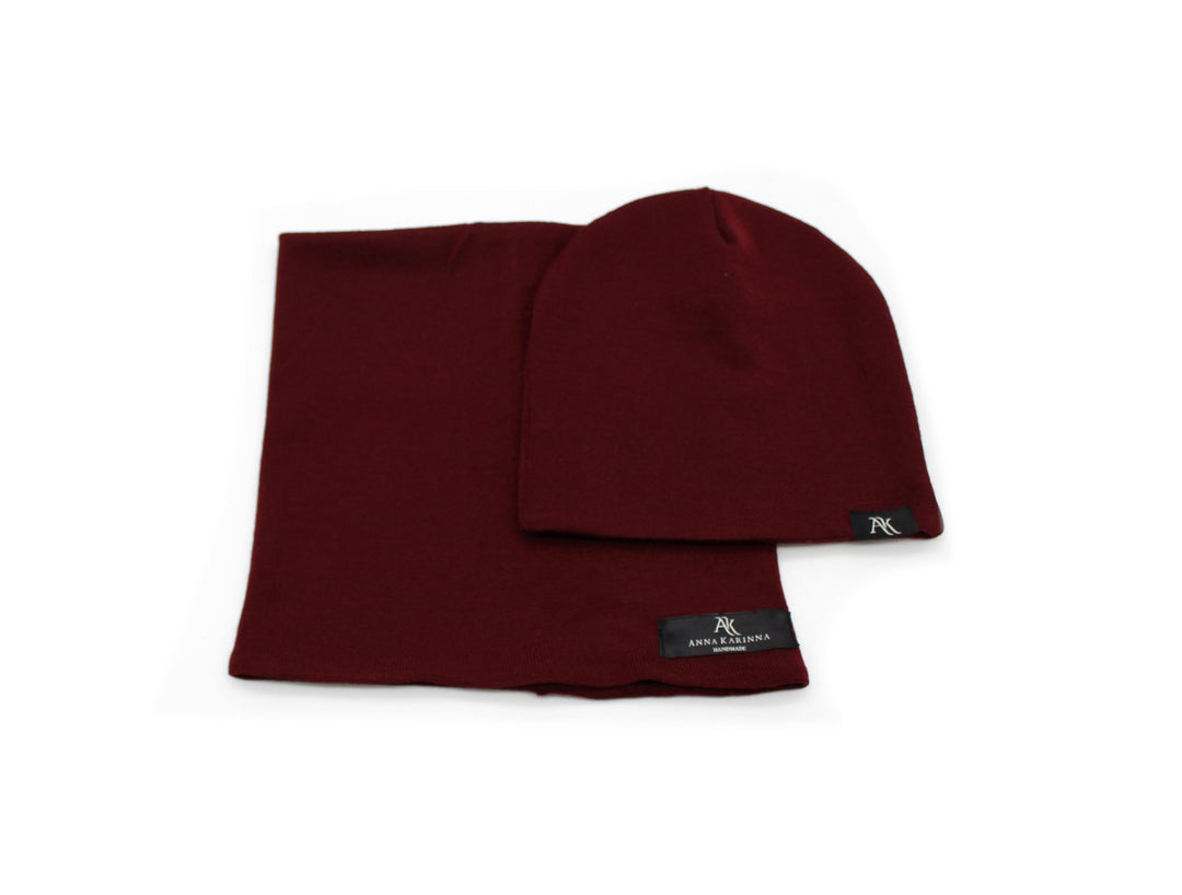 100% Merino Wool Loop Scarf and Hat set - Bordeaux - AnnaKarinna