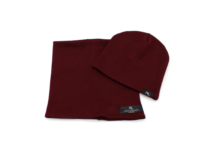 100% Merino Wool Loop Scarf and Hat set - Bordeaux - AnnaKarinna