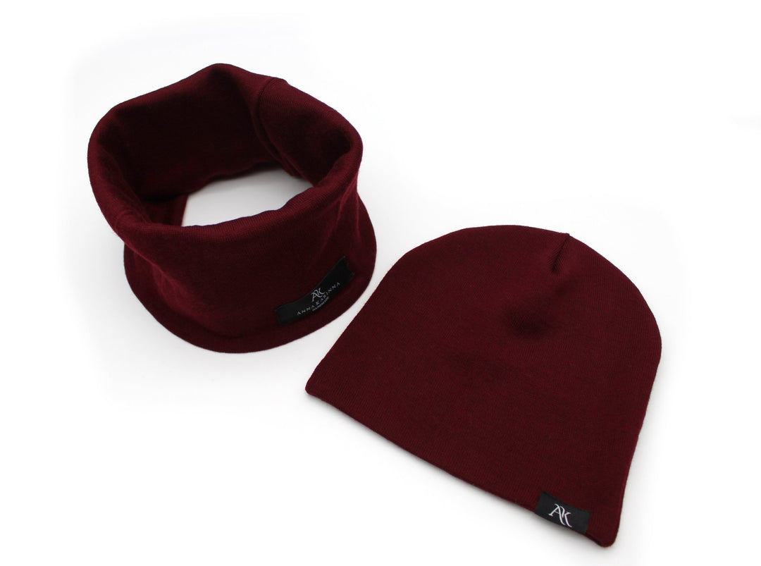 100% Merino Wool Loop Scarf and Hat set - Bordeaux - AnnaKarinna