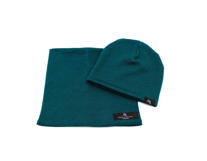 100% Merino Wool Loop Scarf and Hat set - Green - AnnaKarinna