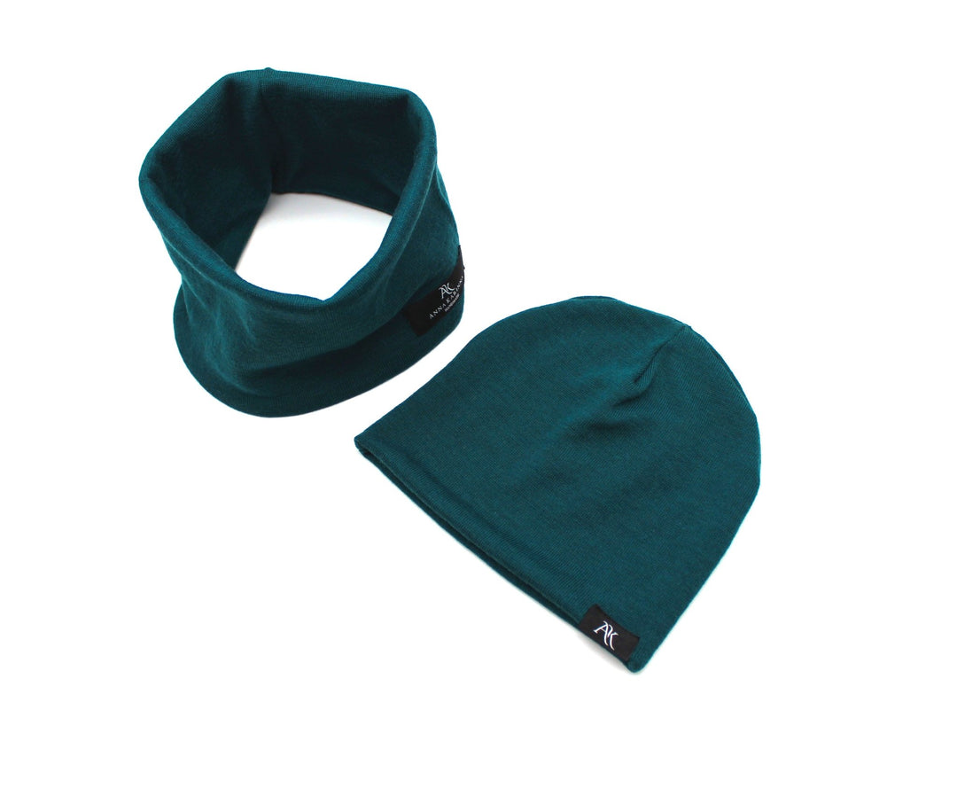 100% Merino Wool Loop Scarf and Hat set - Green - AnnaKarinna