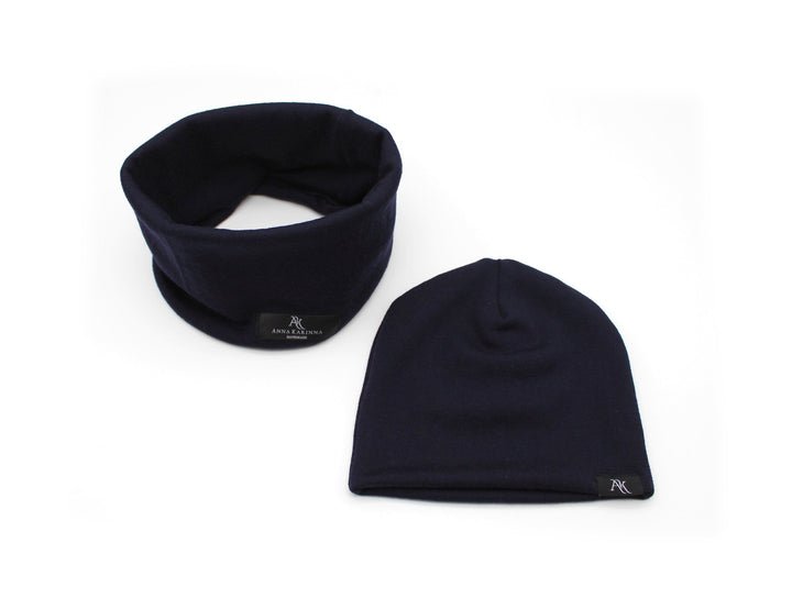 100% Merino Wool Loop Scarf and Hat set - Navy Blue - AnnaKarinna