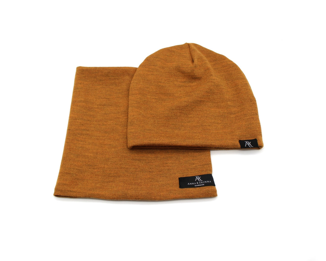 100% Merino Wool Loop Scarf and Hat set - Ocher - AnnaKarinna