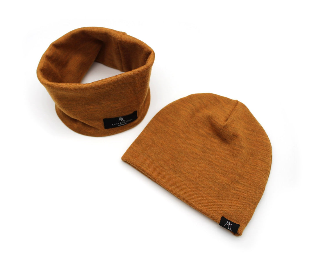 100% Merino Wool Loop Scarf and Hat set - Ocher - AnnaKarinna