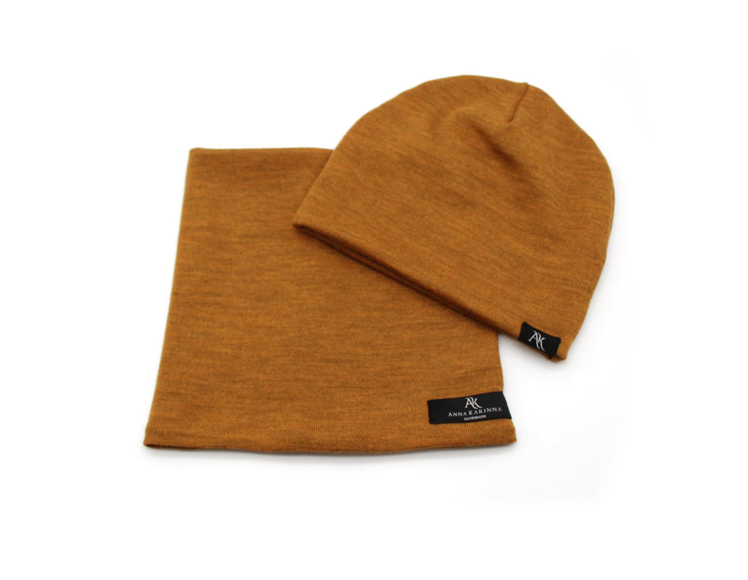 100% Merino Wool Loop Scarf and Hat set - Ocher - AnnaKarinna