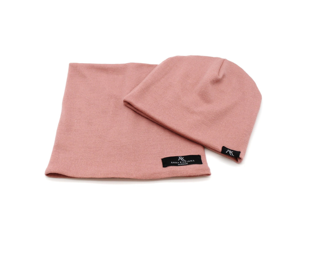 100% Merino Wool Loop Scarf and Hat set - Pink - AnnaKarinna