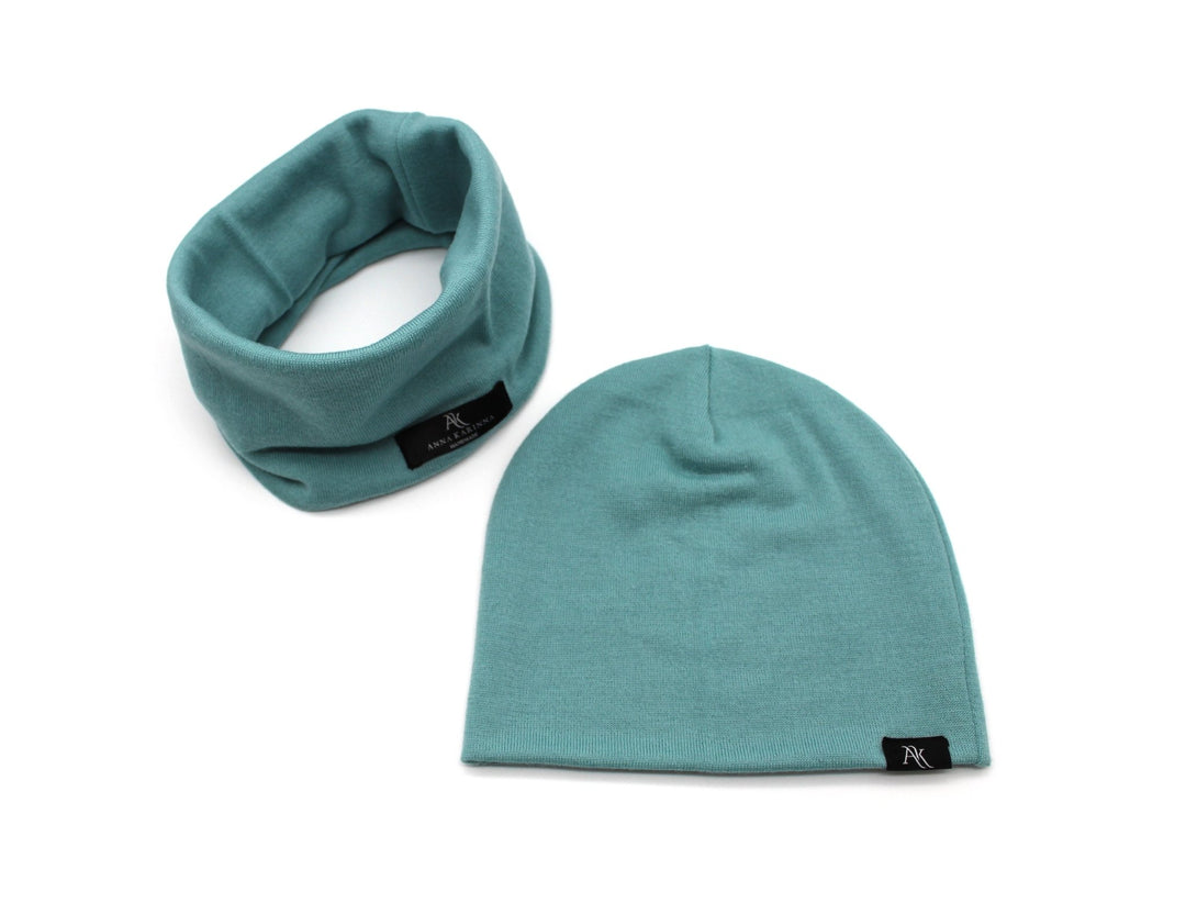 100% Merino Wool Loop Scarf and Hat set - Sea Green - AnnaKarinna