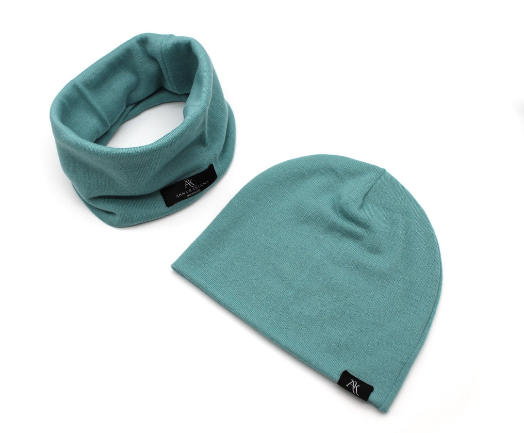 100% Merino Wool Loop Scarf and Hat set - Sea Green - AnnaKarinna