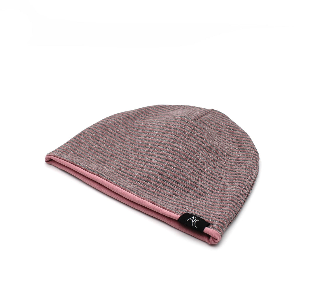 Baby loop and hat set - Powder Pink with Gray stripes - AnnaKarinna