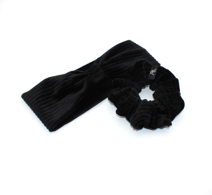 Black Turban Headband & Medium Scrunchie Set - AnnaKarinna