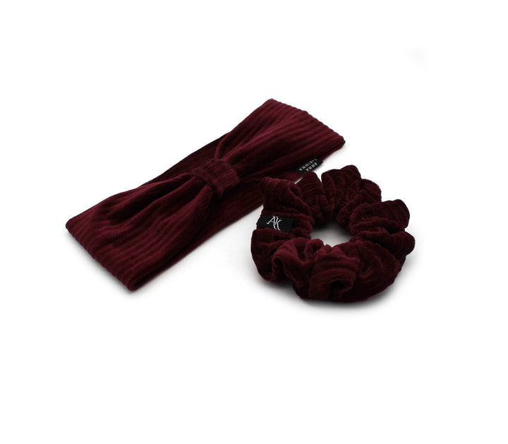 Bordeaux Turban Headband & Medium Scrunchie Set - AnnaKarinna