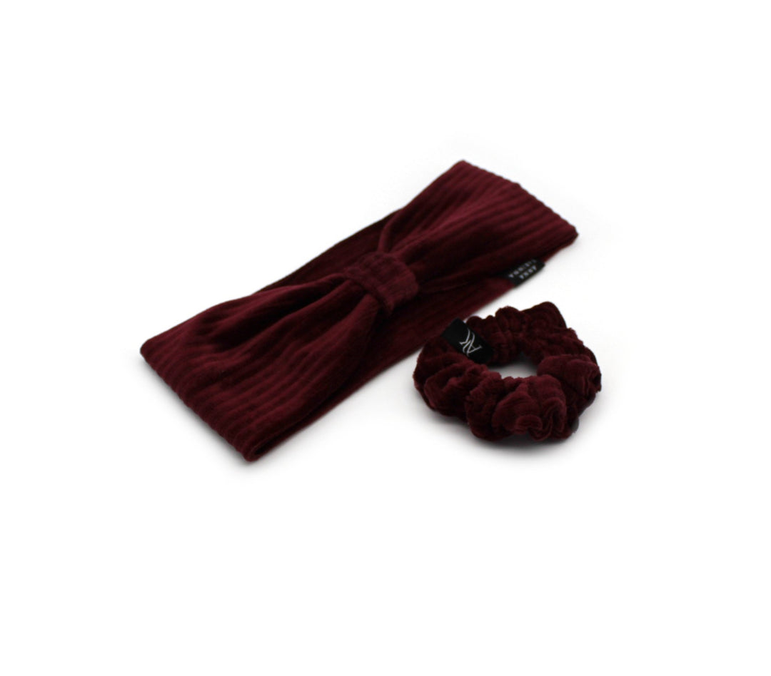 Bordeaux Turban Headband & Small Scrunchie Set - AnnaKarinna