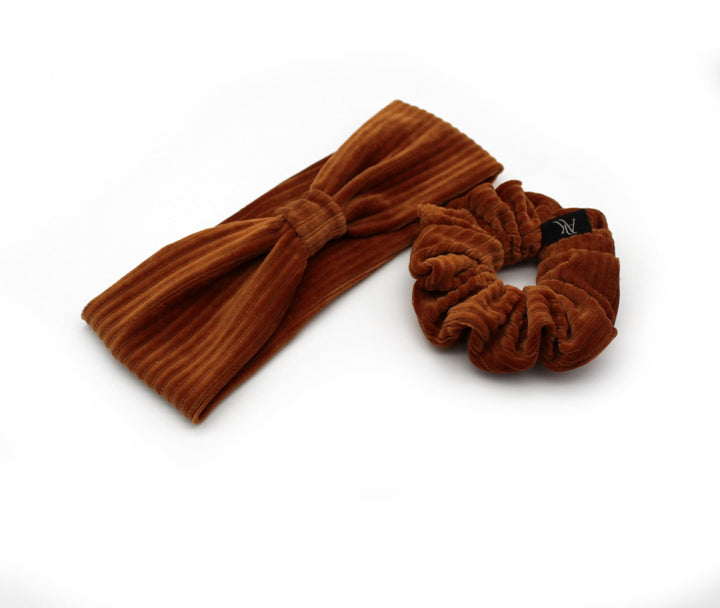 Cognac Turban Headband & Medium Scrunchie Set - AnnaKarinna