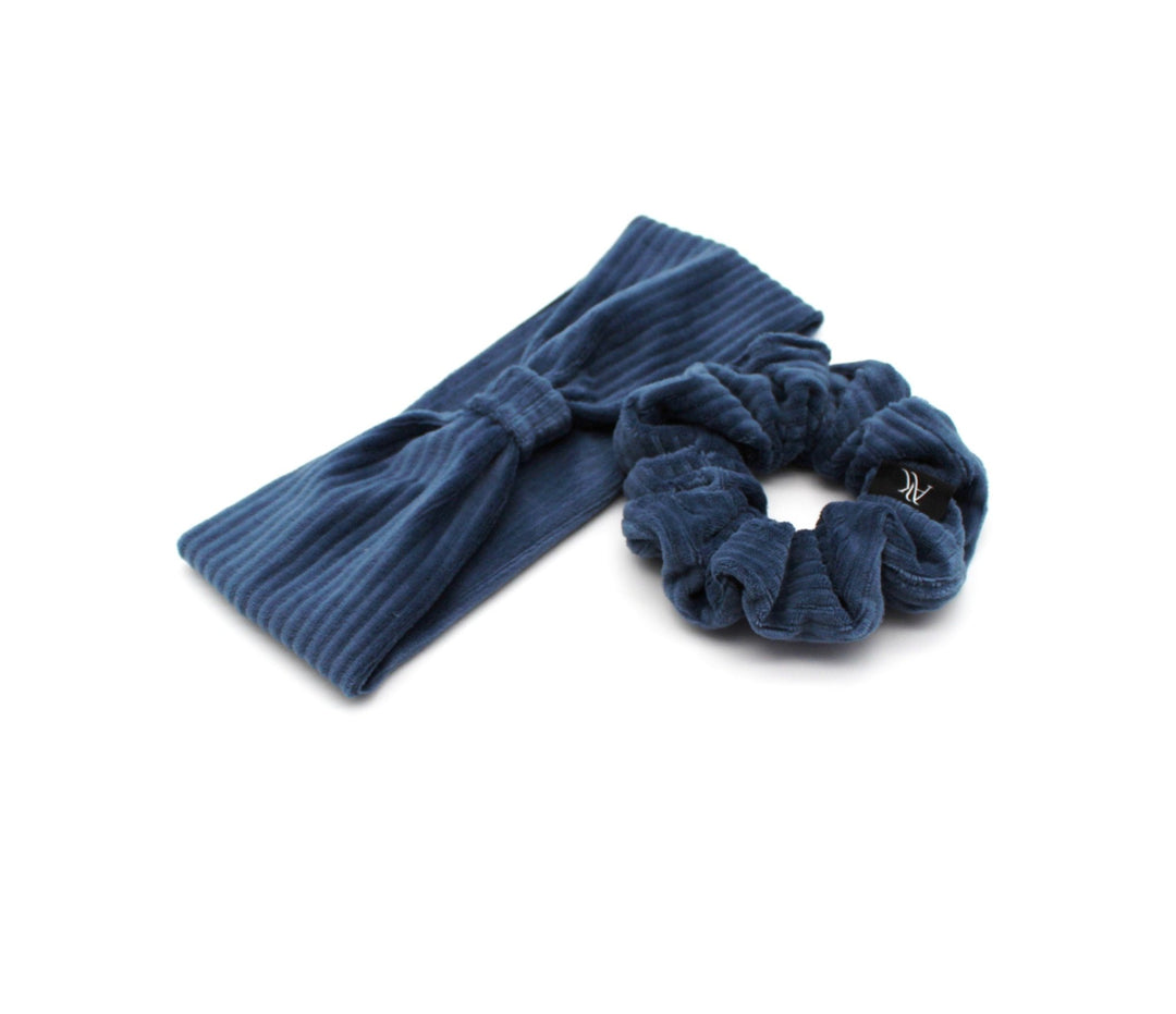 Dark Jeans Turban Headband & Medium Scrunchie Set - AnnaKarinna