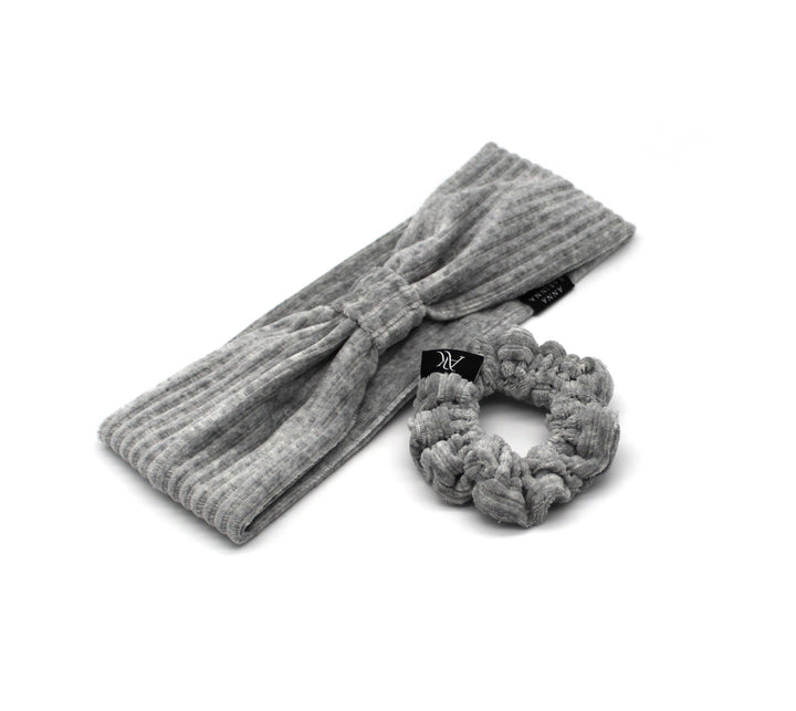 Gray Melage Turban Headband & Small Scrunchie Set - AnnaKarinna