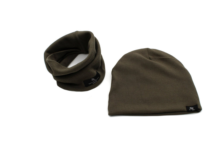 Knitted cotton loop scarf and hat set - Army Green - AnnaKarinna