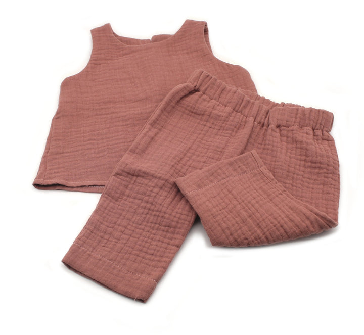 Muslin Summer Top and Pants - Clay Pink 0 - 1 Year - AnnaKarinna