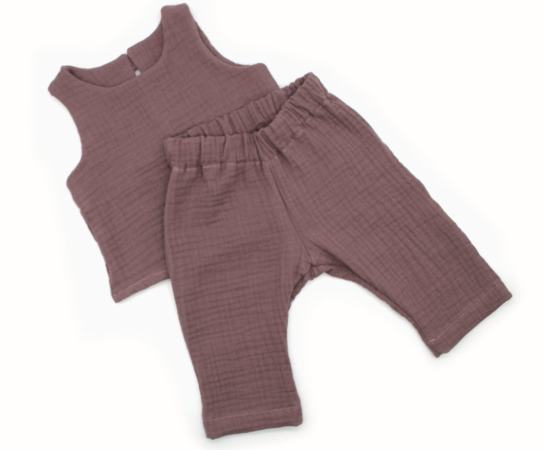 Muslin Summer Top and Pants - Old Mauve 0 - 1 Year - AnnaKarinna