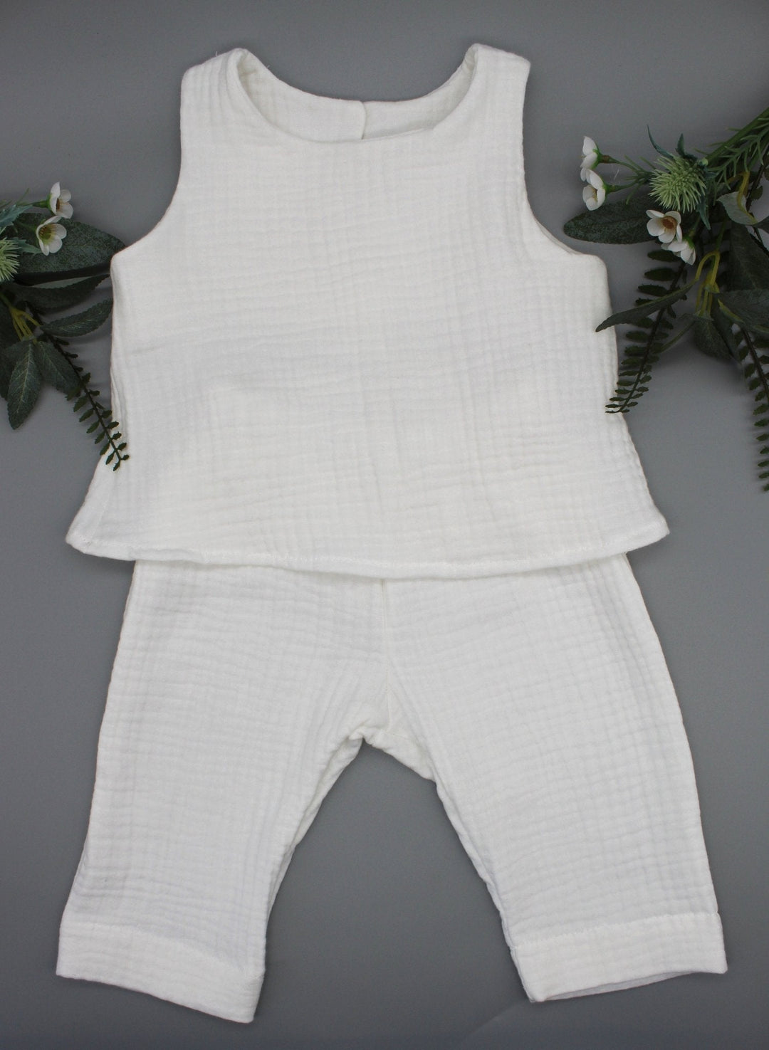 Muslin Summer Top and Pants - White 0 - 1 Year - AnnaKarinna