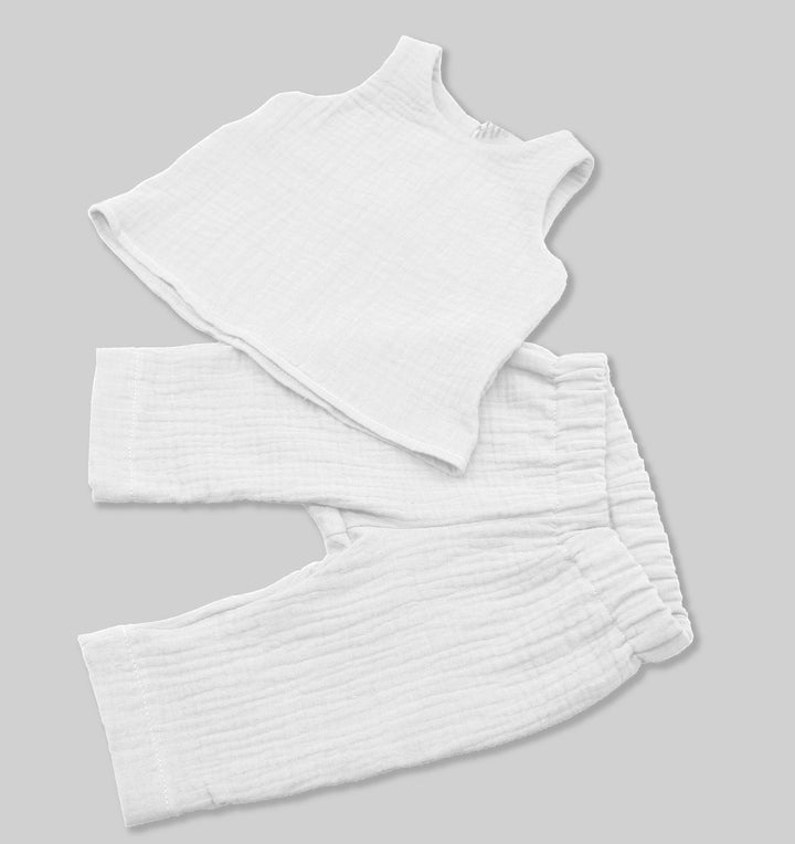 Muslin Summer Top and Pants - White 0 - 1 Year - AnnaKarinna