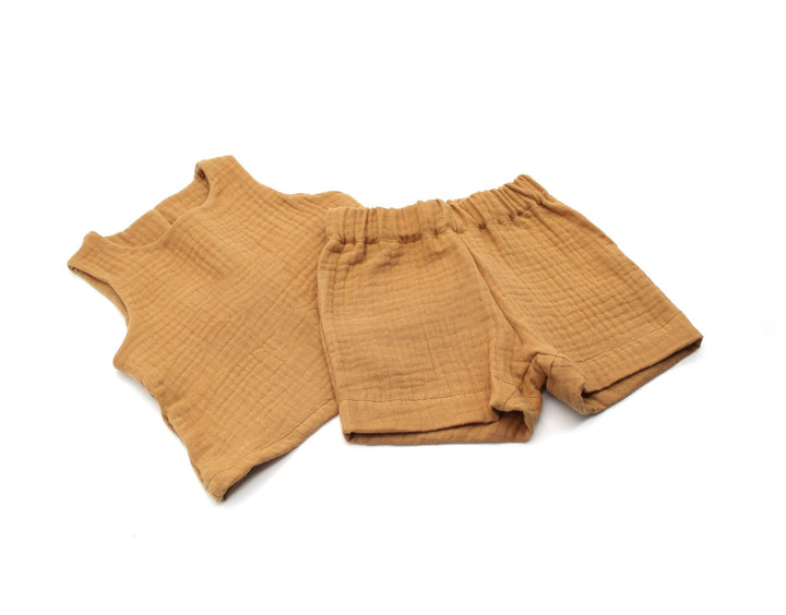 Muslin Summer Top and Shorts - Camel 0 - 1 Year - AnnaKarinna