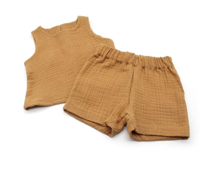 Muslin Summer Top and Shorts - Camel 0 - 1 Year - AnnaKarinna