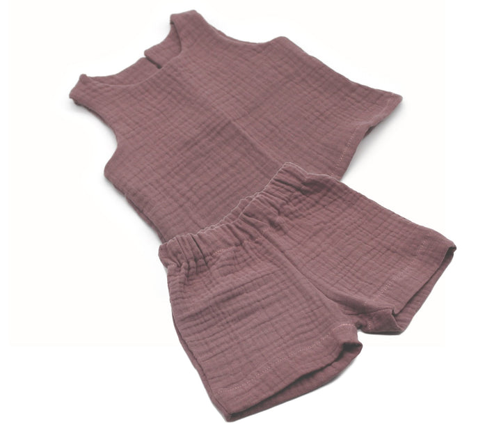 Muslin Summer Top and Shorts - Old Mauve 0 - 1 Year - AnnaKarinna